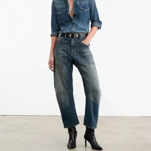 Nili Lotan Shon Denim Cropped Jean Pant Barrel Hi Waist 30 -New W/Tags